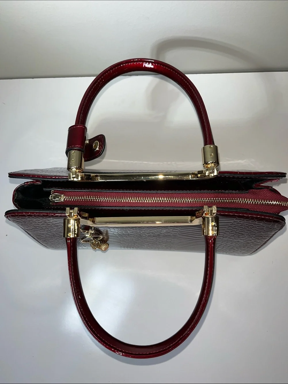 NWOT Red Leather Croc-Texture Bag